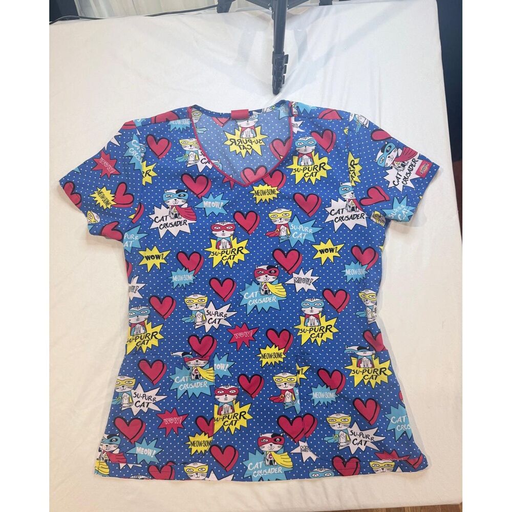 Dickies Su-Purr Cat Top DK852 SUPC V Neck Cat Print